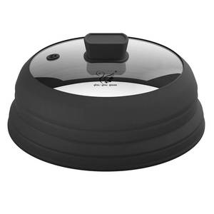 lot 5228 image: Microwave Splatter Cover Glass Splatter Guard Lid with Collapsible Silicone for Food Pot Plate Cover 11.8 inch Black