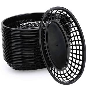 lot 5236 image: EUSOAR Plastic Oval Serving Baskets, 24pcs, 9.4x6x1.5in, Black, Modern Kitchen Storage, Picnic, Burgers, Sandwiches & Fries, Microwave & Dishwasher Safe