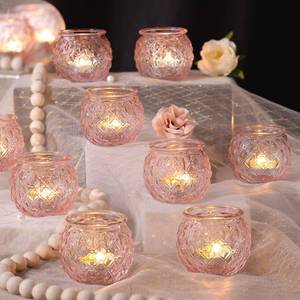 lot 5237 image: DARJEN 12Pcs Pink Votive Candle Holders - Round Glass Candle Holders for Flameless LED Tea Waxes, Romantic Candle Holder for Wedding & Home Table Decor, Various Parties