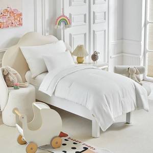 lot 5239 image: Toddler Bedding Set - 5 Piece Soft and Breathable Toddler Bed Set for Boys and Girls, Includes Quilted Comforter, Fitted Sheet, Flat Top Sheet, Standard Pillowcase and Toddler Pillowcase, White