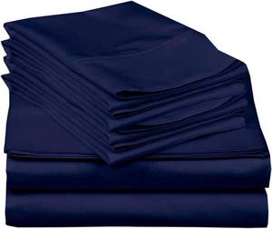 lot 5240 image: Mattress-Homes Extra Deep Pocket 6 Piece Queen Sheet Set, Hotel Luxury Collection, 100% Egyptian Cotton, 21 Deep Fitted Sheet, Soft, Cool & Breathable Bedding with 4 Pillowcases in Navy Blue Solid