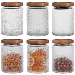 lot 5249 image: Anwoi 6 Pack 24oz Vintage Glass Jar with Wooden Lid �� BPA-Free, Airtight Food Storage Canister for Kitchen Counter, Pantry, Coffee, Sugar, Spices & Dry Foods