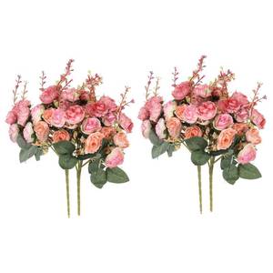 lot 5250 image: PATIKIL 7 Branch 21 Heads Artificial Silk Mini Rose with Stem, 4 Pack Fake Flowers Leaf Rose Decor Bouquet for Wedding Home Office Decoration, Coral Pink