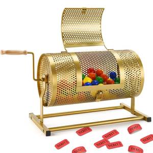 lot 5259 image: AugFir Raffle Drum, Heavy Duty Raffle Ticket Spinner Cage with Wooden Silent Design Turning Handle, Thickened Raffle Ticket Box for Lottery Games, Bingo, Raffle Balls