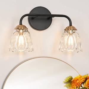 lot 5270 image: Antique 2 Light Bathroom Light Fixtures, Black and Gold Vanity Lights for Bathroom, Vanity Light Fixture with Clear Glass, Vintage Bathroom Lights over Mirror, Wall Sconce for Bedroom, Living Room