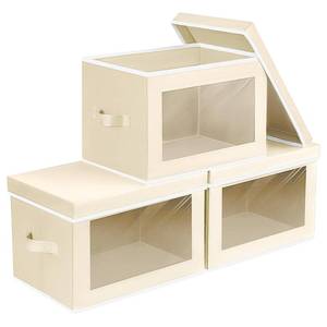 lot 5273 image: Homsorout Fabric Storage Bins with Lids, Storage Cubes with Window, Decorative Storage Boxes Baskets for Organizing, Closet Organizer Storage Bins for Home, Office, 3 Packs, Beige