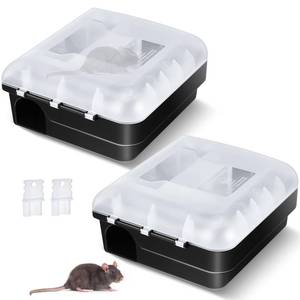 lot 5281 image: Qualirey 2 Pcs Rat Bait Stations with Keys 11.22 x 9.25 x 5.12 Inches Rodent Station with Clear Lid Indoor Outdoor Mouse Trap Keep Pet and Children Safe Bait Boxes, Bait Not Include