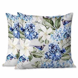 lot 6308 image: Beabes Pillow Covers Colorful Watercolor Blue Hydrangea Hibiscus Iris Leaf and Bird Spring Flowers Pattern 18X18 Inch Set of 2,Standard Square Cushion Throw Cover for Couch Bedroom Living