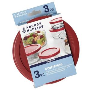lot 6311 image: Anchor Hocking Replacement Lids for Glass Food Storage, 4 Cup Round, Set of 3 (Also Compatible with Pyrex Glass Food Storage)