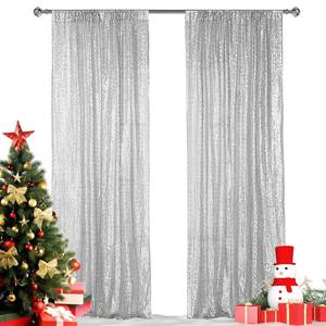 lot 6312 image: Hahuho Silver Sequin Backdrop Curtain, 2PCS 2FTx8FT Glitter Backdrop Curtain for Parties, Christmas, Wedding, Party Decoration��2 Panels, 2FT x 8FT, Silver