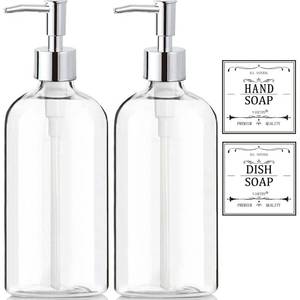 lot 6336 image: Clear Soap Dispenser with Rust Proof Pump, Waterproof Labels (2 Pack,16 Oz), Plastic Hand Soap Dish Soap Dispenser for Kitchen Bathroom
