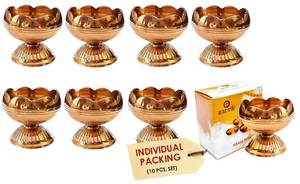 lot 6338 image: SATVIK 10 Pc Brass Diya for Diwali Decoration. Handmade Golden Virgin Brass Metal Oil Lamp Dia Vilakku for Puja Pooja. Traditional Indian Deepawali Housewarming Return Gift Items for New Home House