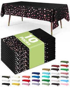 lot 6341 image: Pureegg Plastic Table Cloth Disposable 10 Pack, 54 x 108 Inch Table Cloths, Graduation Decorations of 2025, Graduation Tablecloths, Rectangle, Plastic Cover, Leakproof & Sturdy, Black and Rose Gold