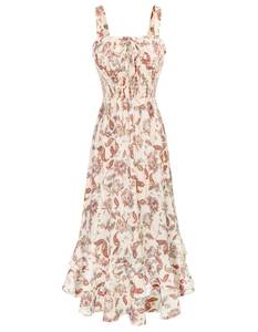 lot 6356 image: GRACE KARIN Womens Long Floral Chiffon Dresses Spring Summer Boho Maxi Dress Elegant Vacation Dresses Beach Beige 2XL