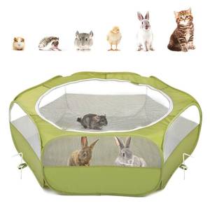 lot 6368 image: Pawaboo Small Animals Playpen, Waterproof Small Pet Cage Tent with Zippered Cover, Portable Outdoor Yard Fence with 3 Metal Rod for ChickKittenPuppyGuinea PigRabbitsHamsterChinchillas,Green