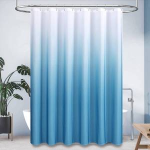 lot 6369 image: BTTN Blue Grey Fabric Shower Curtain - Ombre Linen Textured Weighted Shower Curtain Set with Hooks, Hotel Luxury Decorative Shower Curtains for Bathroom, Water Repellent, Machine Washable, 72x72