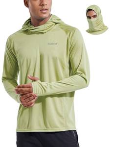 lot 6370 image: baleaf Mens Sun Protection Hoodie Shirt UPF 50 Long Sleeve UV SPF T-Shirts with Mask Rash Guard Fishing Lightweight Pale Green Size S