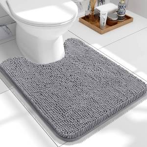 lot 6388 image: OLANLY Toilet Rugs U-Shaped 24x20, Extra Soft Absorbent Chenille Contour Bathroom Rugs for Toilet, Dry Quickly, Machine Washable, Non-Slip Bath Mat, Grey
