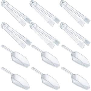 lot 6390 image: Roshtia 12 Pcs Plastic Serving Tongs Mini Kitchen Tongs Utility and Plastic Kitchen Scoops Clear Ice Scoop Mini Clear Buffet Scoop for Candy Dessert Buffet Ice Snack Coffee Tea