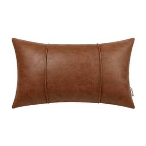 lot 6394 image: BRAWARM Brown Leather Throw Pillow Covers 12 X 20 Inches - Faux Leather Lumbar Pillow Cover with Piping, Hand Stitched Faux Leather Throw Pillow for Couch Sofa Bed Living Room Home Decorative