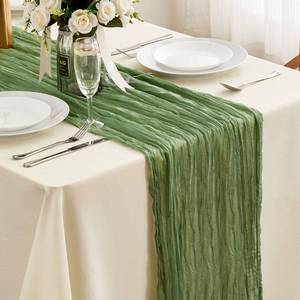 lot 6418 image: Sage Green Cheesecloth Table Runner - 13.3Ft Boho Gauze Cheese Cloth Table Runner 35x160 Inch Long Romantic Sheer TableRunner for Wedding Bridal Baby Shower Birthday Party Tables Decoration