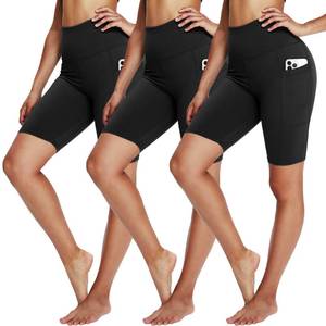 lot 6425 image: A2 Pack Biker Shorts for Women 8 Black High Waisted Tummy Control for Gym Workout Athletic Cheerleading Yoga