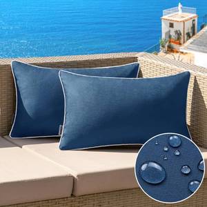 lot 6427 image: MIULEE Pack of 2 Outdoor Waterproof Pillow Covers Decorative Lumbar Throw Pillows Solid Color Farmhouse Couch Cushion Covers for Patio Tent Bed Sofa Living Room 12x20 Inch Navy Blue