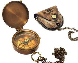 lot 6431 image: The New Antique Store Brass Compass Nautical Pocket Backpacking Compass Leather Case Vintage Camping Hiking Direction Marine Graduation Confirmation Day Engravable for Men Quality Travel Accessory