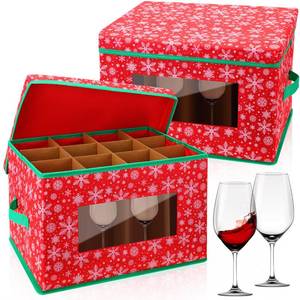 lot 9051 image: Locmeo 2 Pcs Christmas Wine Glass Storage Box with Dividers Stemware Storage Cases Holiday Storage Chest Containers Organizer with Lid Handles for Glassware Moving Protection (Snowflake Style)