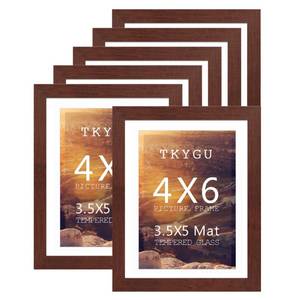 lot 9054 image: TKYGU 4x6 Picture Frame with mat 3.5x5 Wine red picture frame Set of 6, Modern Style Wood Composite frames-Tempered glass Table or wall-horizontal or vertical display picture frame for home decor gift