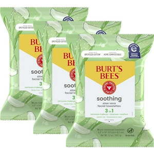 lot 9058 image: Burt s Bees Aloe Vera Face Wipes  for Sensitive Skin  Soothing Makeup Remover & Facial Cleansing Towelettes  30 Ct. (3-Pack)