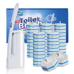 lot 9063 image: Disposable Toilet Brush Cleaning System with 50pcs Refills Pads Replacement Heads, Toilet Cleaning Stick, Wall Mounted Toliet Wand Kit Bathroom Maintenance, Toilet Bowl Cleaner Wands Holder and Set