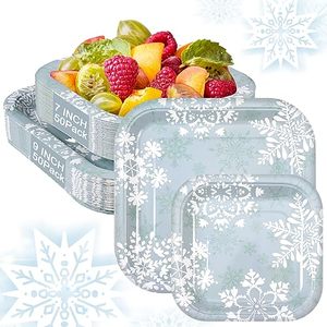 lot 9091 image: Umigy 100 Pcs Christmas Paper Plates Christmas Xmas Disposable Paper Dessert Plates 9 Inches 7 Inches Square Dinner Set for Winter Holiday Party Supplies(Blue,Snowflakes)