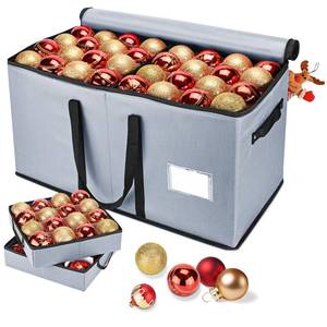 lot 9097 image: BROSYDA Christmas Ornament Storage Box, Organizer Fits 128 3 Inch Ornament Balls, 8 Removable Tray Containers with Dividers for Xmas Holiday Decor (Grey)