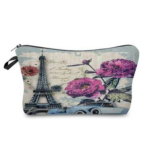 lot 10139 image: (3 in Lot) Livellhood Floral Eiffel Tower Cosmetic Bag Cute Small Makeup Zipper Pouch Paris Travel Toiletry Organizer Vintage Eiffel Tower Present for Woman Friends