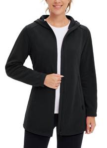 lot 10159 image: baleaf Womens Long Fleece Jacket Full Zip Polar Fleece Hoodie Soft Lightweight Winter Coat Black XL