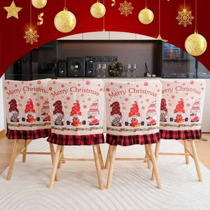 lot 10184 image: Christmas Chair Covers Burlap Plaid Gnomes Xmas Decoration Chair Protector Covers Christmas Dining Slipcovers Decorations for Christmas Holiday Home Decor,4 Pieces
