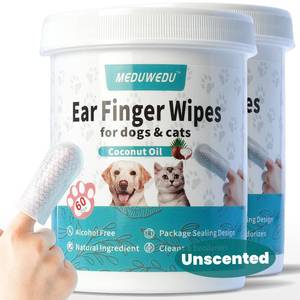 lot 10197 image: MEDUWEDU Ear Cleaner Finger Wipes 120 Counts, Dog Ear Cleaner, Grooming Kit Care for Dogs and Cats, Soft & Easy Otic Cleaning Pads, Remove Wax, Dirt & Stop Smelly, Itchy, Non-Irritating, Unscented