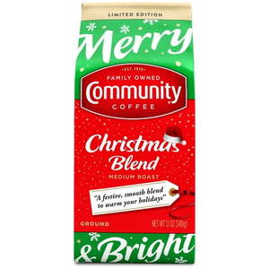 lot 10211 image: Community Coffee Christmas Blend Medium Roast Ground 12 oz Gable Top (2 Bags)