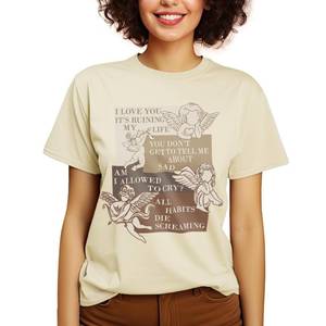 lot 10244 image: Country Music Shirt Love of Poetry Vintage Graphic Letters Concert Tee Shirt Music Fans Gifts Tops(L, Beige)