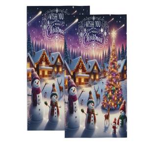 lot 10249 image: longlugoo Christmas Snowman Tree Country Hand Towels 2 Pack 28x14.5 in Bathroom Towel Super Soft Highly Absorbent for Bathroom Gym Home Decor Decoration Gift