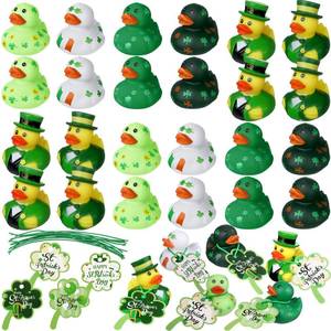 lot 10263 image: Jerify 12 Set St. Patricks Day Rubber Ducks with St. Patricks Day Gift Cards 2 Inch Irish Shamrock Rubber Ducks Holiday Duck Toys for Carnival Party Favor