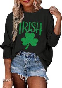 lot 10279 image: Womens Puff Smocked Batwing Sleeve St Patricks Day Print Holiday Tops GSGA XL