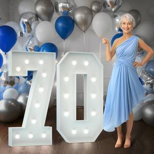 lot 11410 image: Imprsv Marquee Numbers 4 Feet tall Large 70th Birthday Decorations 4FT Light Up Numbers White Anniversary Party Decor Big Backdrop Foam Cardboard Number 70