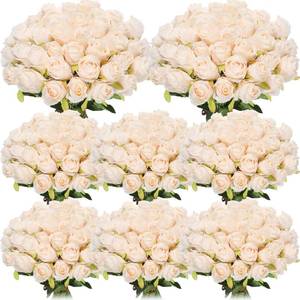 lot 11411 image: Hotop 80 Pcs Artificial Rose Flowers Bulk with Long Stem Fake Roses Silk Realistic Bouquet for DIY Wedding Bridal Shower Party Table Centerpieces Home Decorations(Beige)