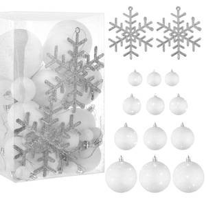 lot 11421 image: Syhood 62 Pcs Glitter Christmas Ball Ornaments Bulk Plastic Snowflakes Shatterproof Christmas Tree Ornament Set for Xmas Holiday Party Decorations(Glitter White)