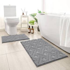 lot 11427 image: HOMEIDEAS Bathroom Rugs Sets 2 Piece, Extra Soft Shaggy Absorbent Non Slip Machine Washable Grid Bath Mats for Bathroom, Tub and Shower (Grey)