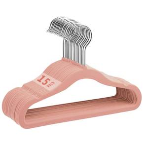 lot 11435 image: Mangokit Kids Velvet Hangers 15 Pack, 11 Inch Size Non-Slip Baby Hangers, Space-Saving Nursery Hangers, Perfect InfantToddler Clothes Hangers for Daily Use(Pink)