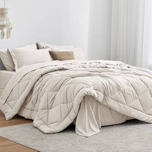 lot 11437 image: Loves cabin Full Comforter Set Off White, 7 Pieces Full Bed in a Bag, All Season Bedding Sets with 1 Comforter, 1 Flat Sheet, 1 Fitted Sheet, 2 Pillowcase and 2 Pillow Sham