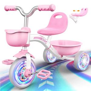 lot 11438 image: Toddler Tricycle for 1-3 3-5 Year Olds, Toddler Toys Baby Bike, Toys for Ages 2-4, 3-Level Adjustable Seat, 3 Colorful Lighting Wheels, 2 3 4 5 Year Old Girl Birthday Gifts Pink
